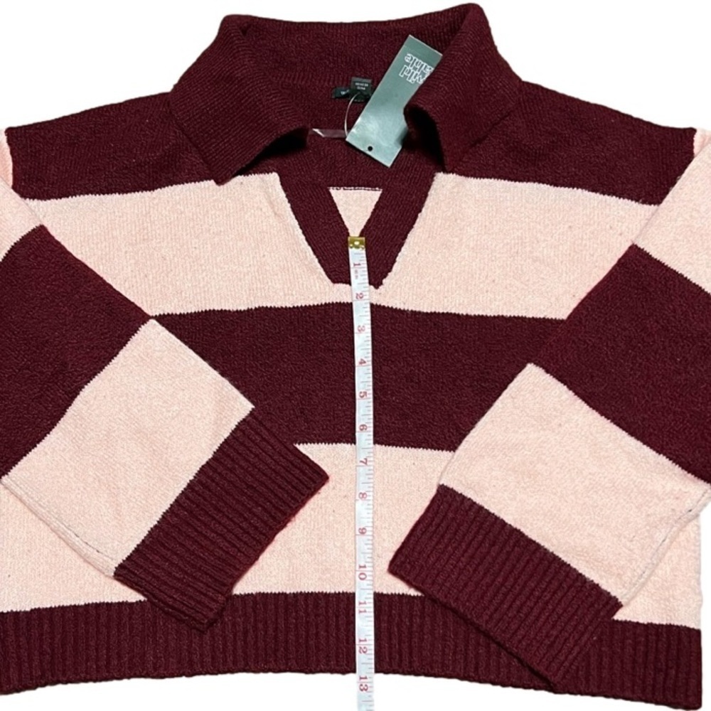 Wild Fable Maroon & Pink Striped Slouchy Collared Pullover Sweater Women’s Sz S - Picture 12 of 12